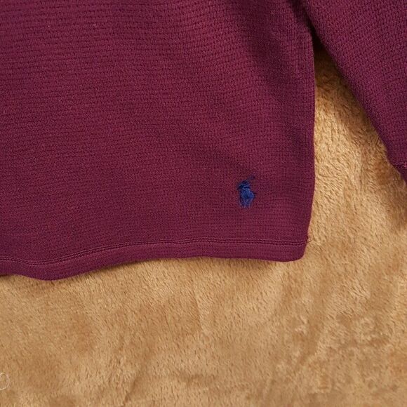 POLO Shirt Mens Large Maroon Pullover Crew Thermal Long Sleeve Raised Logo Pony - Picture 5 of 9